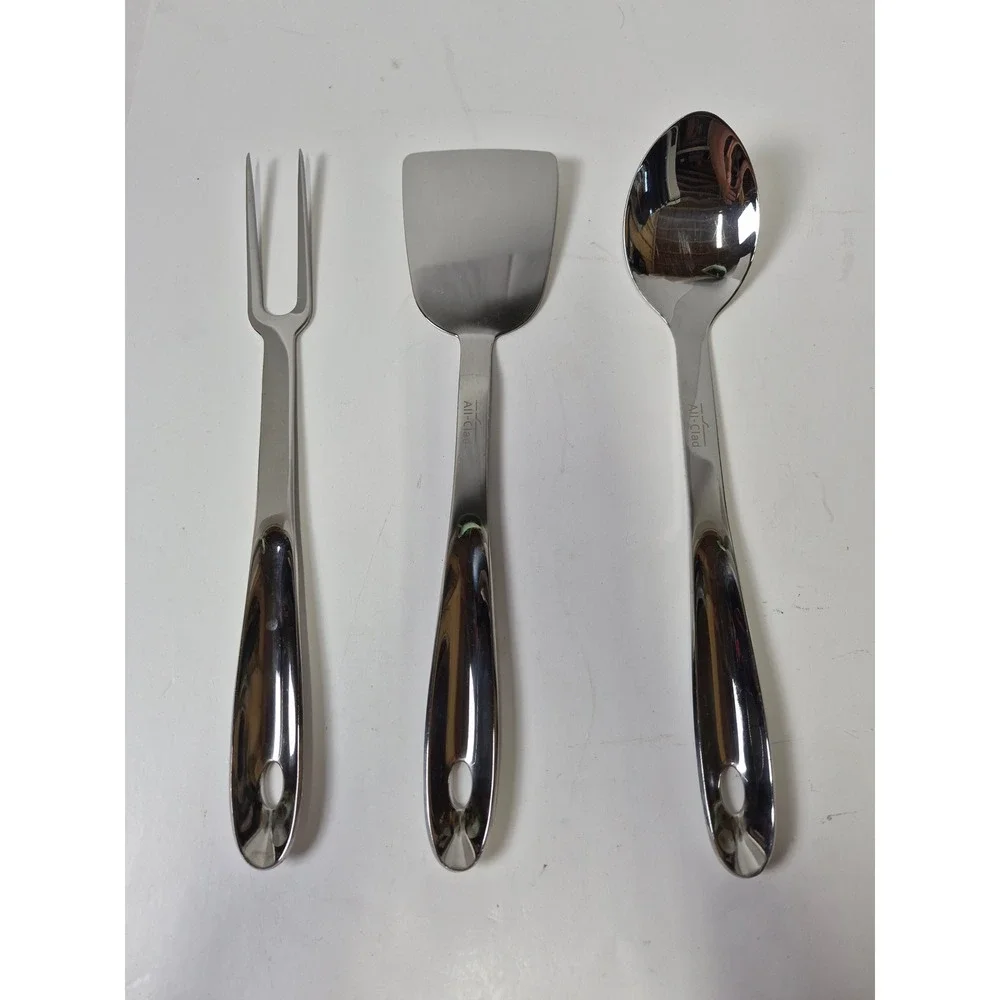 All-Clad Stainless Steel Kitchen Tool Set 3pc Meat Fork Serving Spoon Spatula